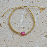 Bracelet tressé doré et pierre - RUBIS
