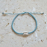 Bracelet cordon bleu jean et cauri argent 925