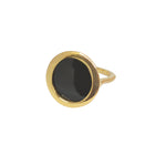 Bague dorée pierre ronde plate - 56 / ONYX NOIRE