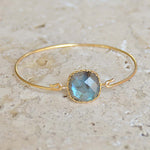 Jonc fermé doré et pierre carrée - LABRADORITE