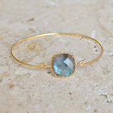 Jonc fermé doré et pierre carrée - LABRADORITE