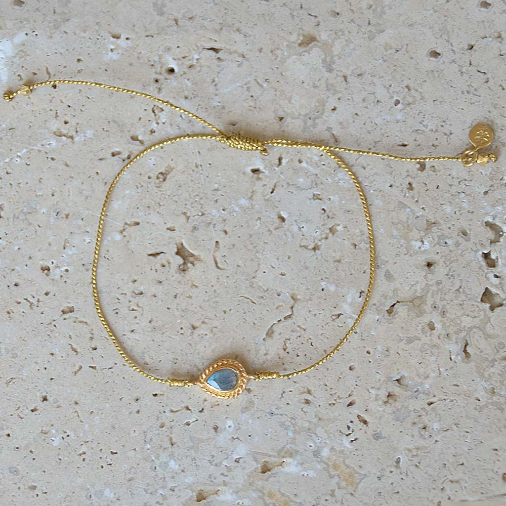 Bracelet tressé et goutte pierre - DORÉ & LABRADORITE