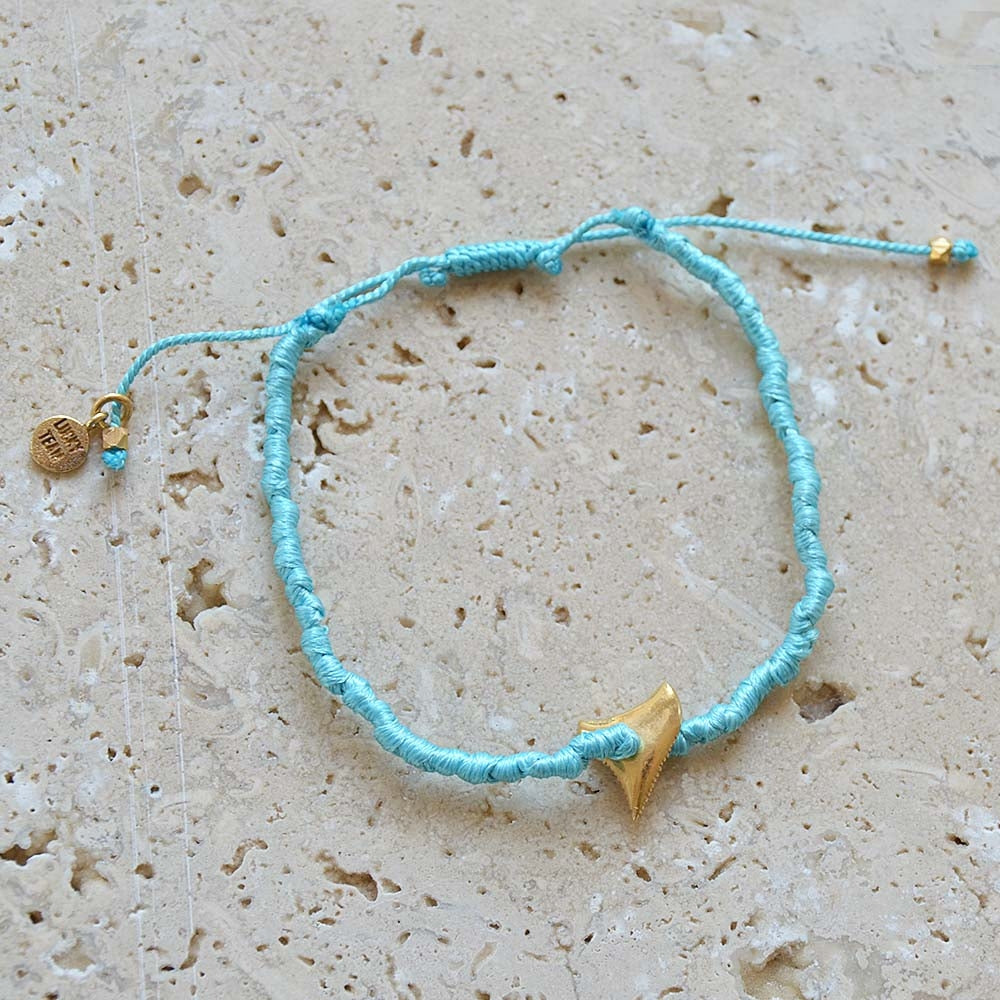 Bracelet tressé kaki dent de requin dorée - TURQUOISE