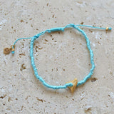 Bracelet tressé kaki dent de requin dorée - TURQUOISE