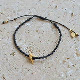 Bracelet tressé kaki dent de requin dorée - NOIR