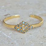 Jonc doré texturé losange de pierres - LABRADORITE & PIERRE