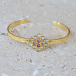 Jonc doré texturé losange de pierres - TOURMALINE & PREHNITE