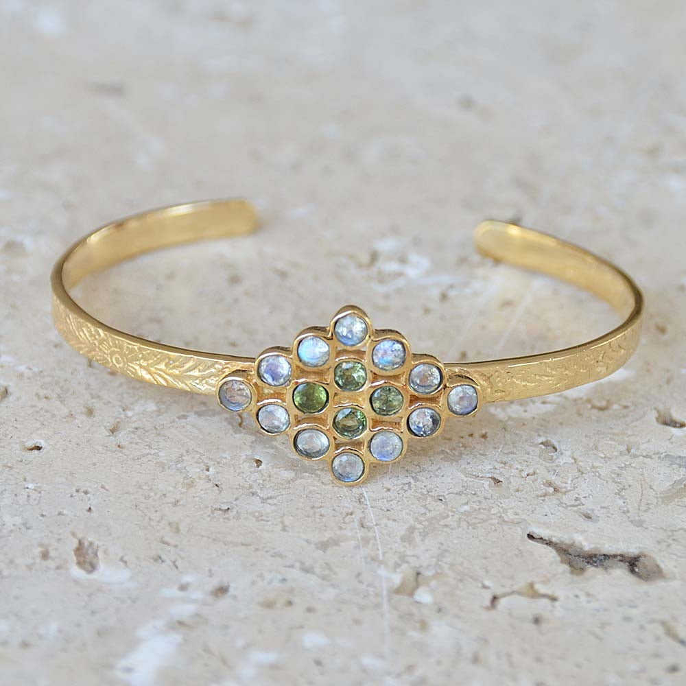 Jonc doré texturé losange de pierres - TOURMALINE & PIERRE