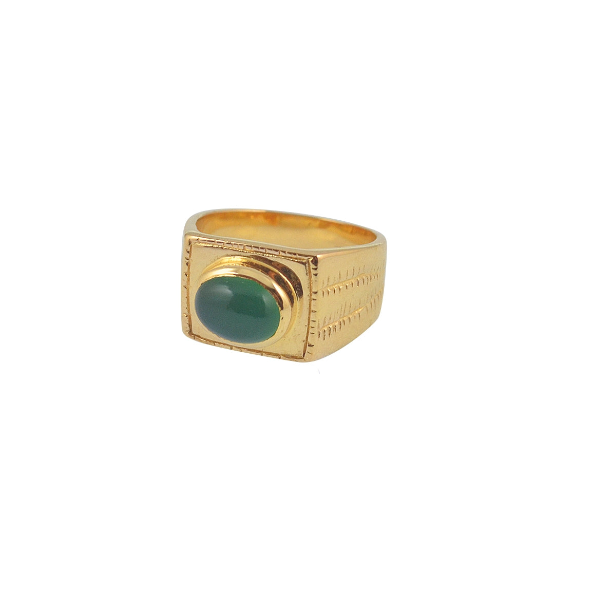 Chevalière dorée et pierre cabochon - 50 / ONYX VERTE