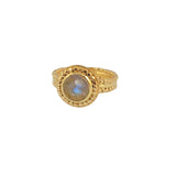 Bague dorée texturée et pierre cabochon - 56 / LABRADORITE