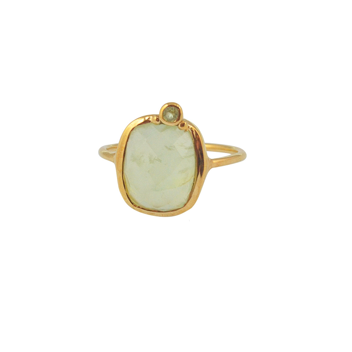 Bague dorée duo pierre facettée - 50 / PREHNITE & PERIDOT