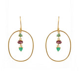 Boucles dorées anneau et multi pierres - TOURMALINE - GRENAT