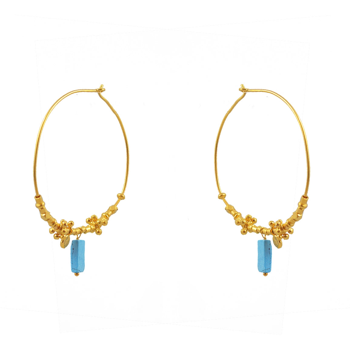 Créoles XL dorées et pierre carrée - TURQUOISE