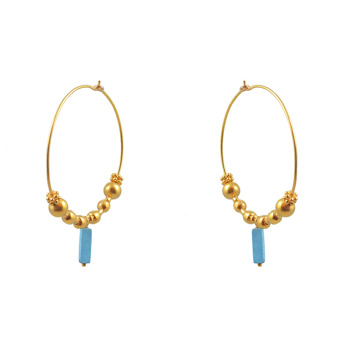 Créoles XL dorées boules et pierres - TURQUOISE - boucles