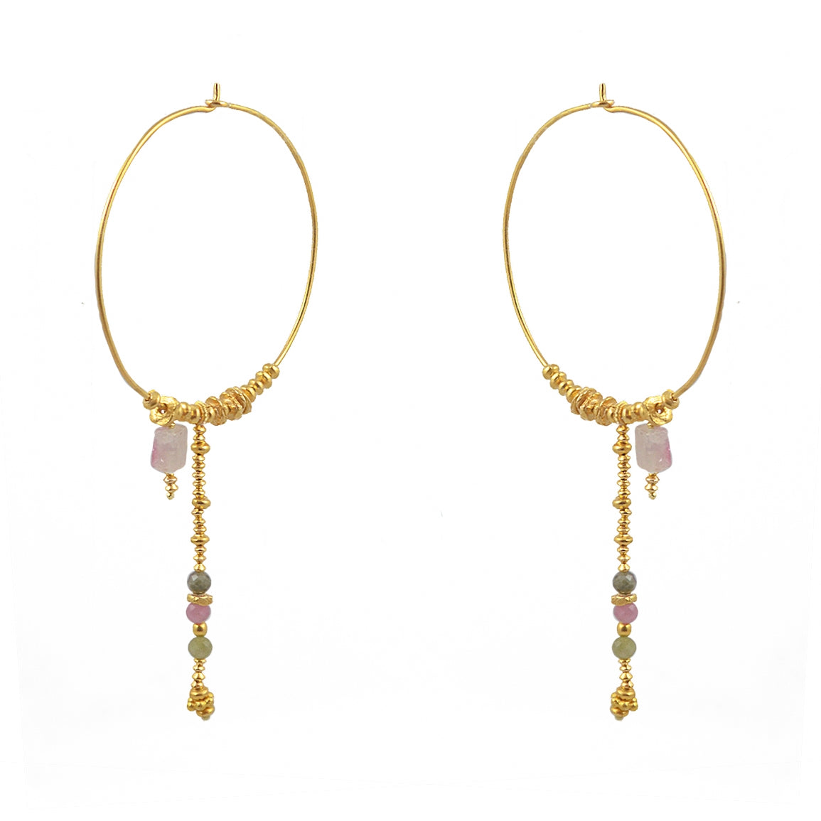 Créoles XL dorées chaine et pierres - TOURMALINE