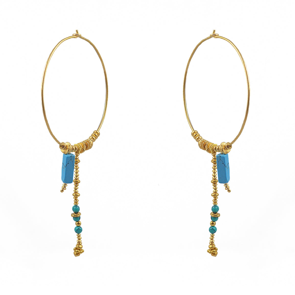 Créoles XL dorées chaine et pierres - TURQUOISE