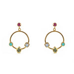 Boucles dorées anneau multi pierres - TURQUOISE - TOURMALINE