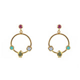Boucles dorées anneau multi pierres - TURQUOISE - TOURMALINE