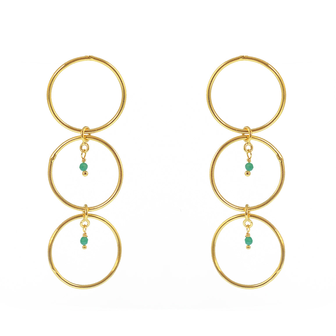 Boucles dorées anneaux et pierre - ONYX VERTE