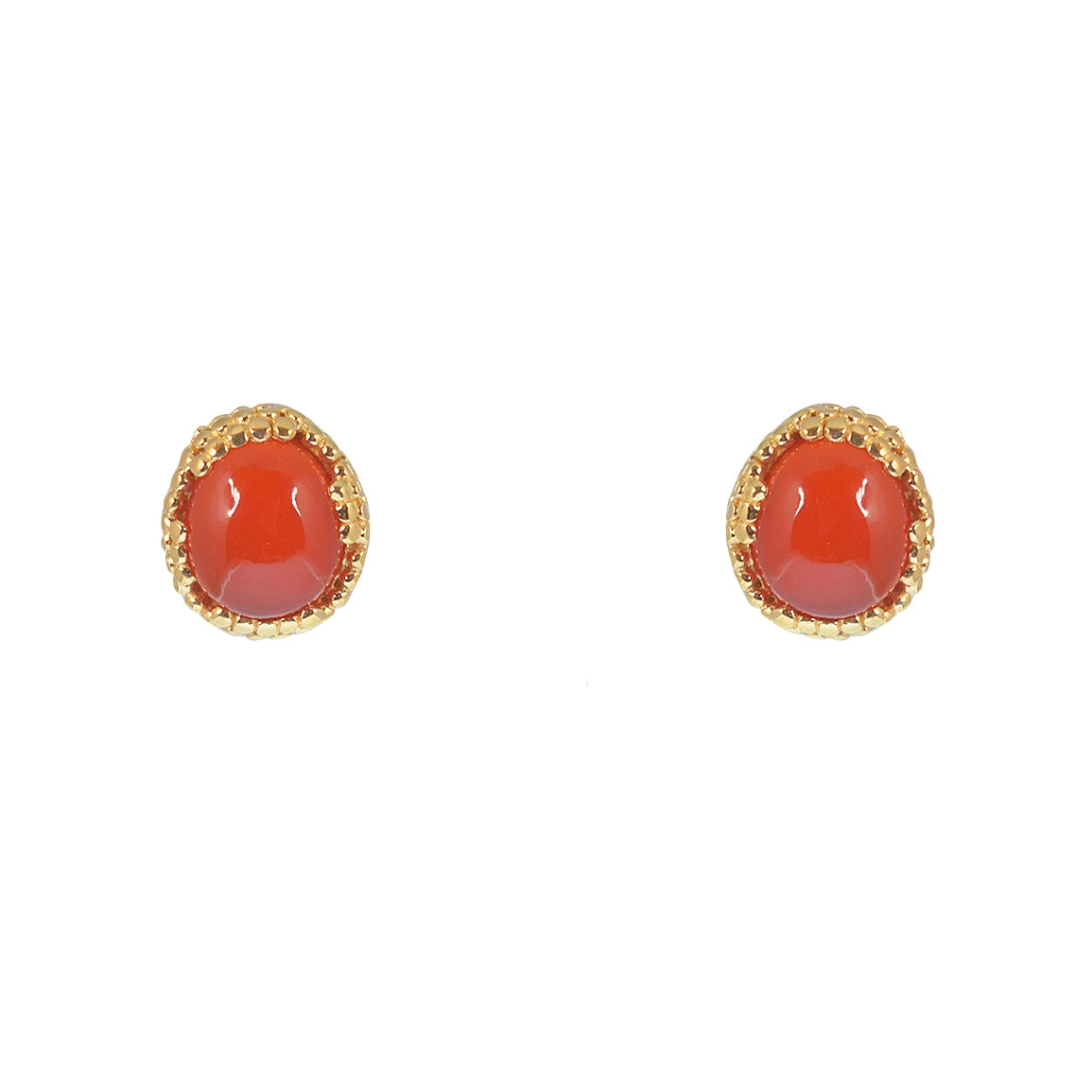 Boucles puces dorées pierre cabochon - ONYX ROUGE