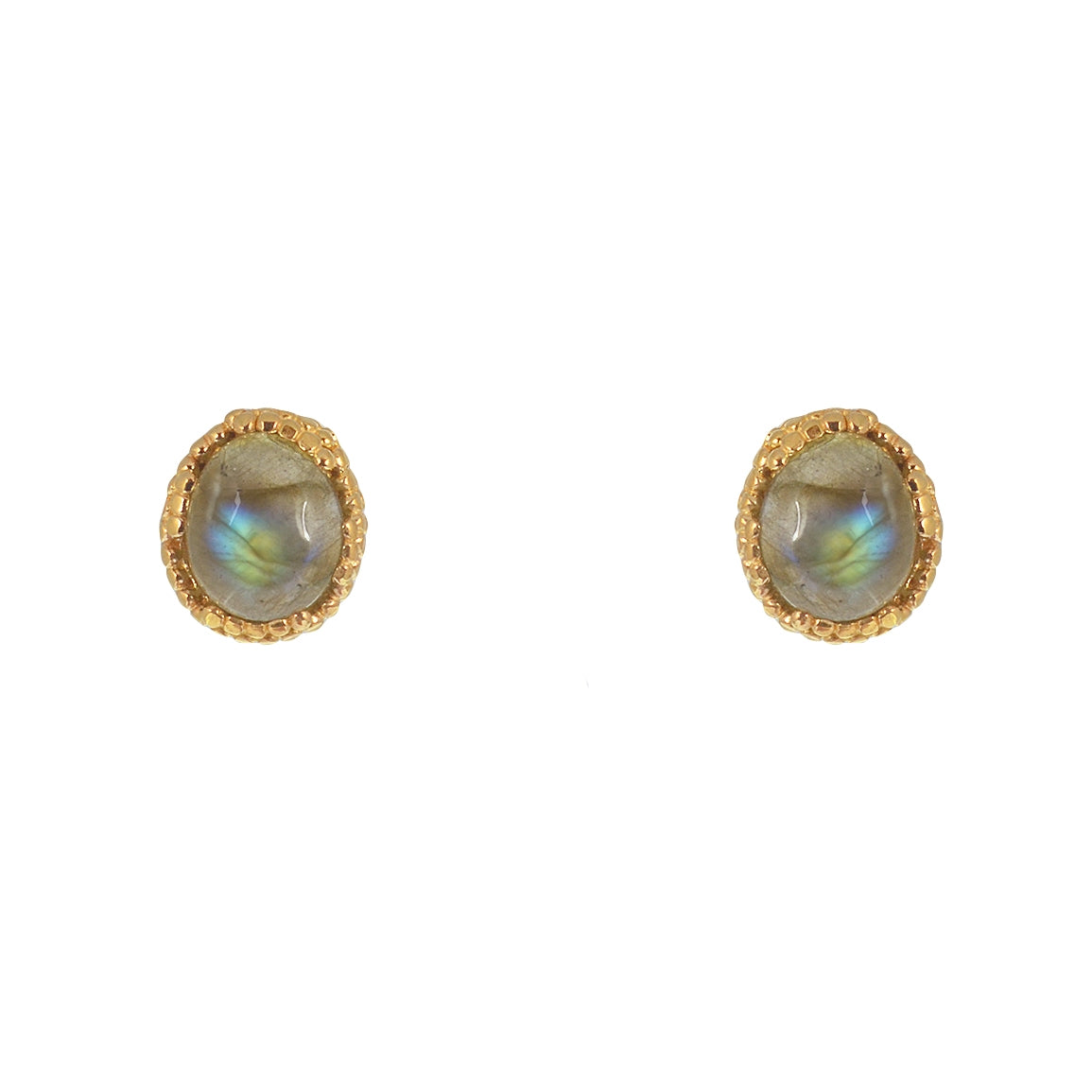 Boucles puces dorées pierre cabochon - LABRADORITE