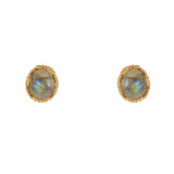 Boucles puces dorées pierre cabochon - LABRADORITE