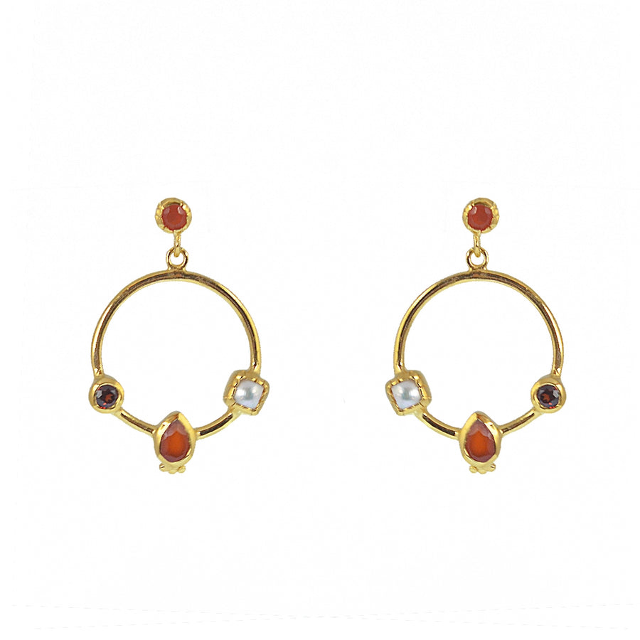 Boucles dorées anneau multi pierres - GRENAT - ONYX ROUGE -