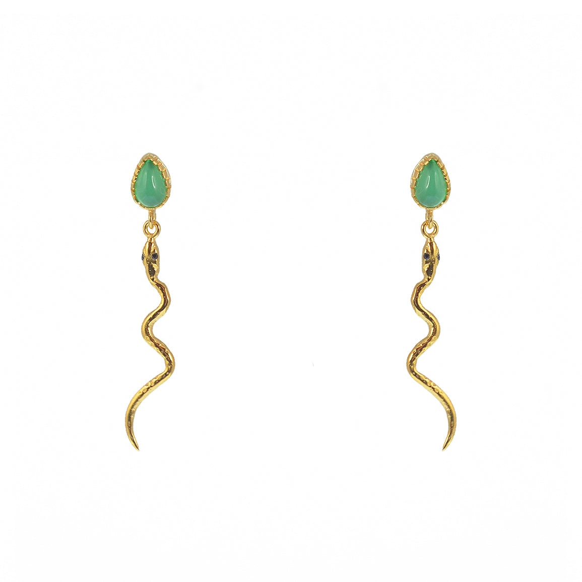 Boucles dorées serpent et pierre naturelle - ONYX VERTE