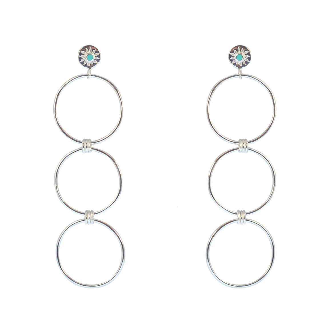 Boucles argent 925 anneaux soleil et turquoise