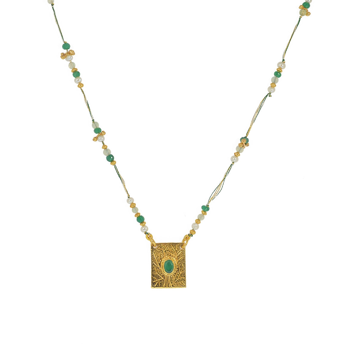 Collier cordon multi pierres plaque arbre de vie et pierre -