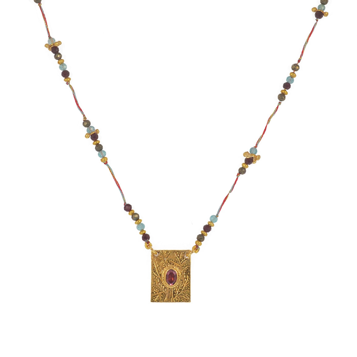 Collier cordon multi pierres plaque arbre de vie et pierre -