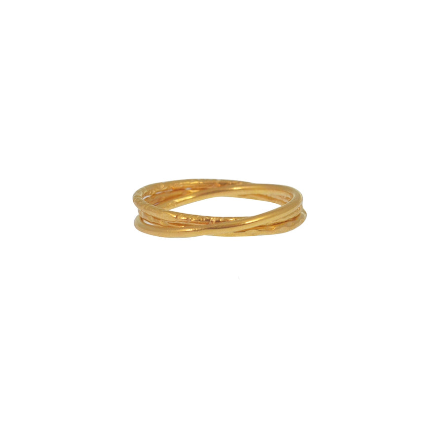 Bague trois anneaux texturés dorés à l’or fin 18k - Bagues