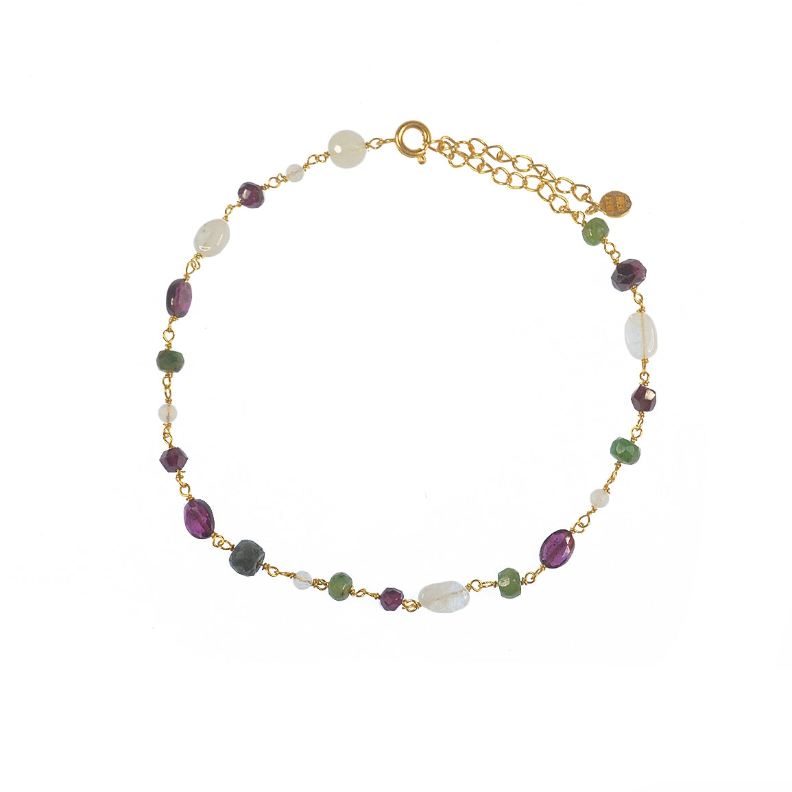 Bracelet de cheville doré et pierres - GRENAT - EMERAUDE -