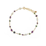 Bracelet de cheville doré et pierres - GRENAT - EMERAUDE -