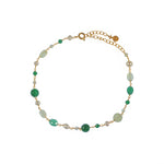 Bracelet de cheville doré et pierres - PREHNITE - ONYX VERTE