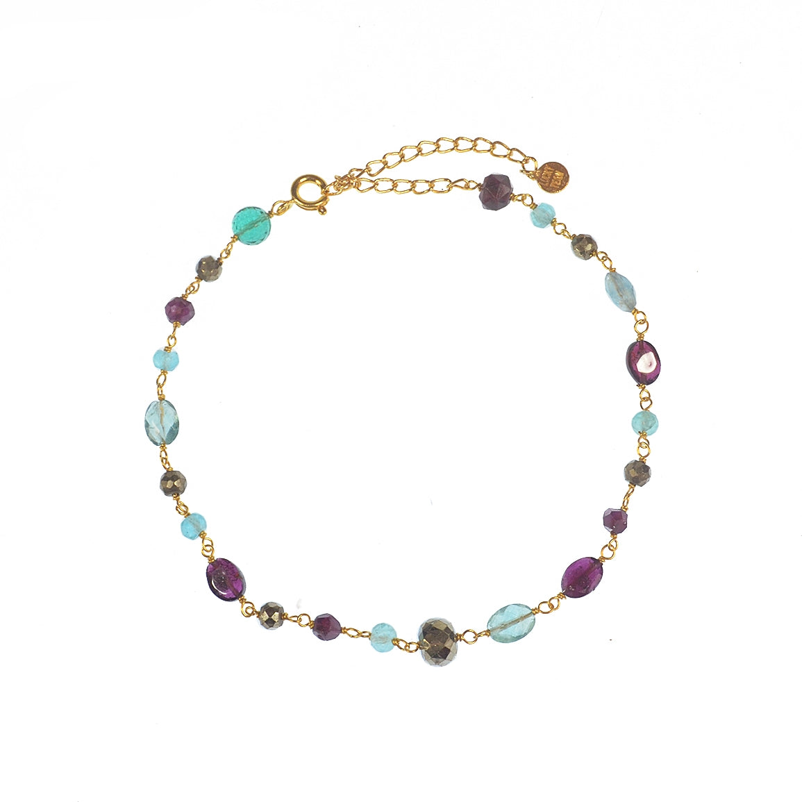 Bracelet de cheville doré et pierres - GRENAT - PYRITE GRISE