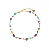 Bracelet de cheville doré et pierres - GRENAT - PYRITE GRISE