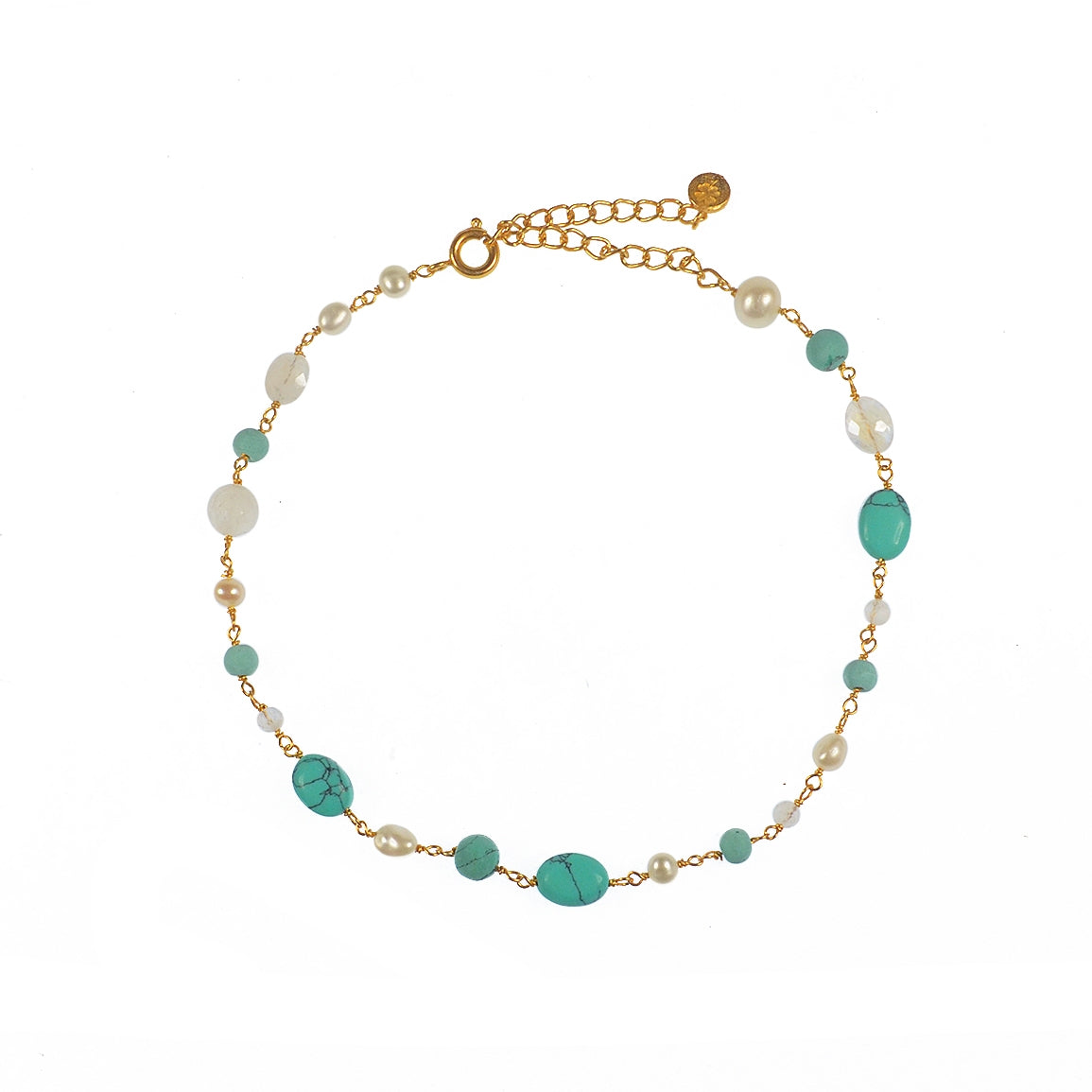 Bracelet de cheville doré et pierres - TURQUOISE - PERLE DE