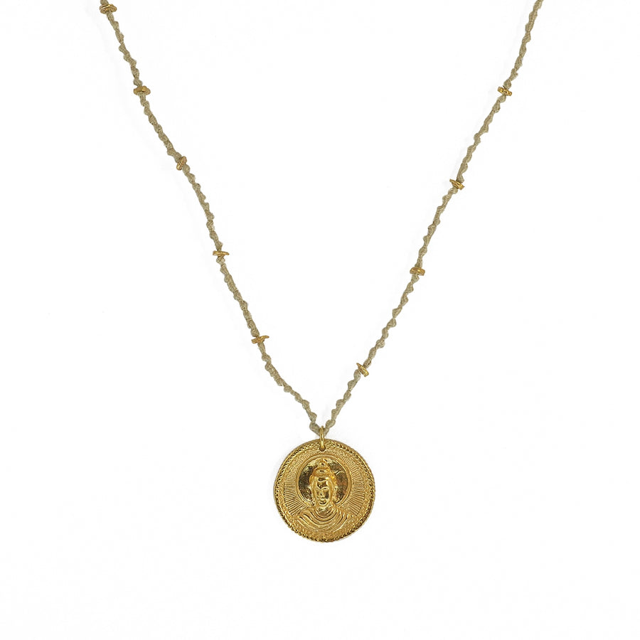 Collier cordon médaille bouddha dorée - KAKI