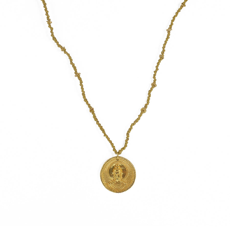 Collier cordon médaille bouddha dorée - DORE