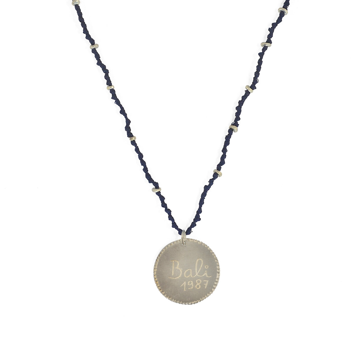 Collier cordon bleu marine médaille bouddha argent 925