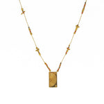Collier doré multi pierres et pendentif plaque demi soleil -