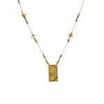 Collier doré multi pierres et pendentif plaque demi soleil -