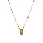 Collier doré multi pierres et pendentif plaque demi soleil -