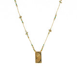 Collier doré multi pierres et pendentif plaque demi soleil -