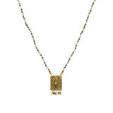 Collier cordon pierres plaque astres et pampilles - PYRITE -