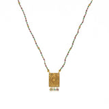 Collier cordon pierres plaque astres et pampilles - GRENAT -