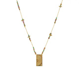 Collier doré multi pierres et pendentif plaque demi soleil