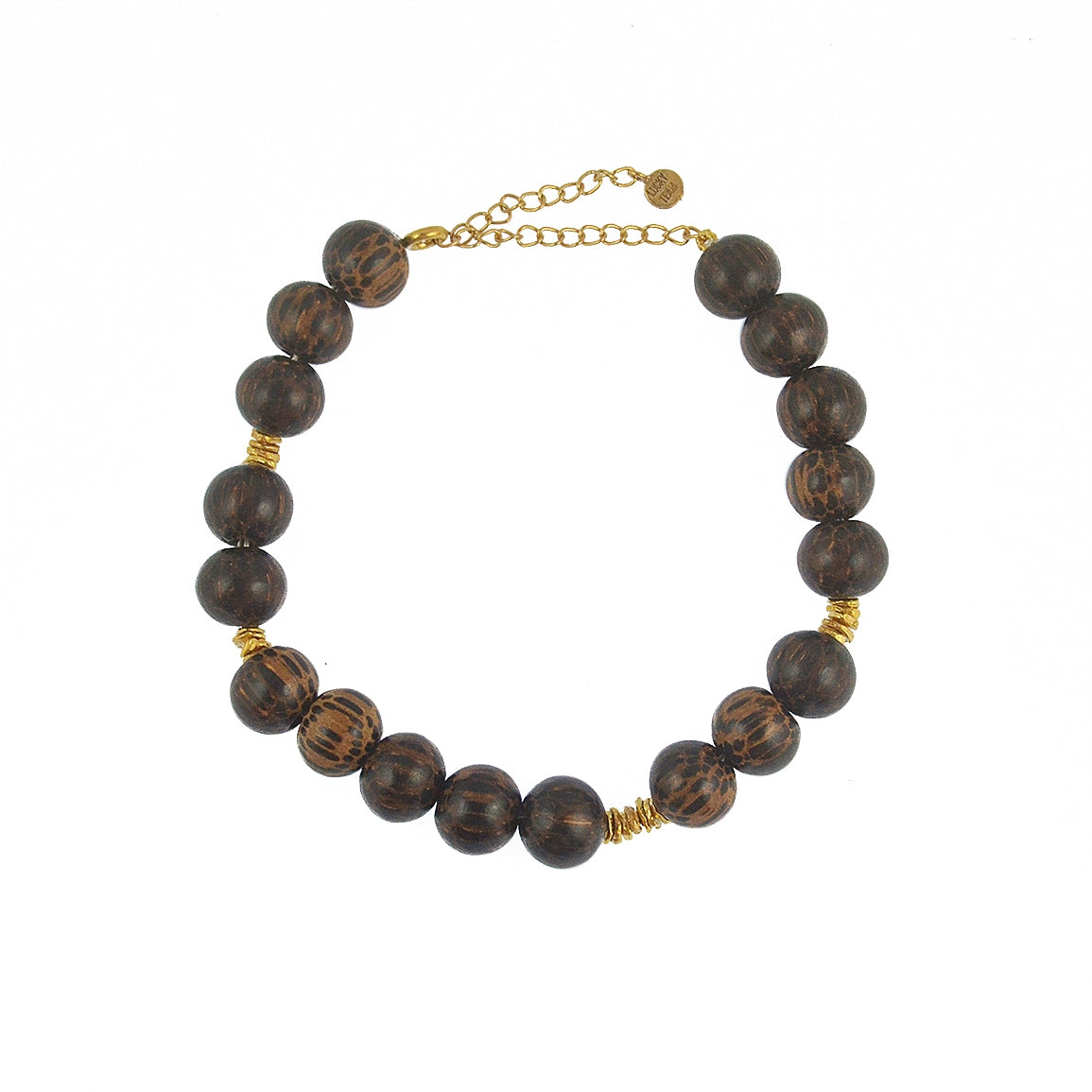 Bracelet de cheville doré et perles de bois