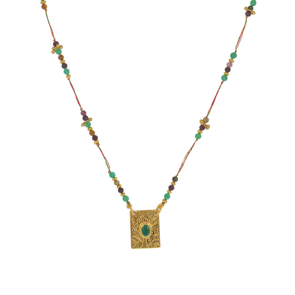 Collier cordon multi pierres plaque arbre de vie et pierre -